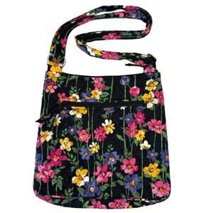 Vera Bradley Black Floral Quilted Hipster Crossbody Shoulder Bag Cottagecore